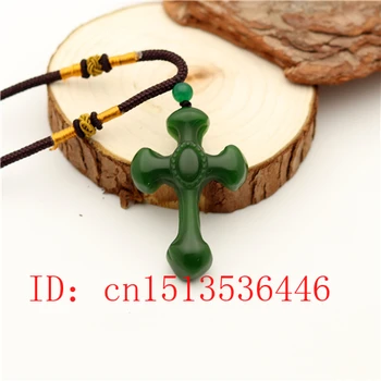 Cruz Esculpida Pingente de Jade Natural de Verde Chinesa Charme Colar Jadeite de Jóias de Moda, Amuleto da Sorte Presentes para Mulheres, Homens