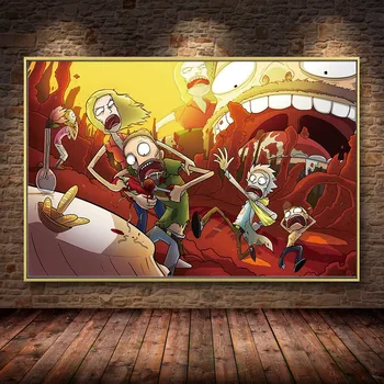 De Parede Dos Desenhos Animados Imagens De Arte De Rick E Morty Anime Cartaz De Decoração De Casa De Lona De Animação De Quadros Para Sala De Decoração Do Quarto