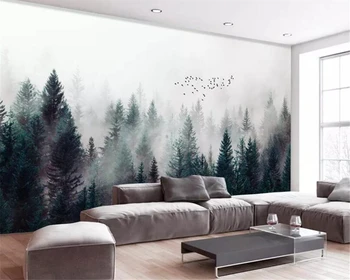 Beibehang papel de parede Personalizado Modernos, de alta qualidade de neblina, floresta de nuvens de pássaros voando paisagem TV na parede do fundo papel de parede behang