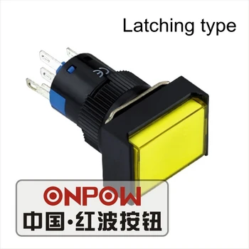 ONPOW 16mm 1NO1NC/2NO2NC de Travamento Vermelho/Verde/Azul/Branco/Amarelo/Laranja Retângulo de Plástico Interruptor de Botão de pressão (LAS1-AJ-Z) CE,UL,RoHS