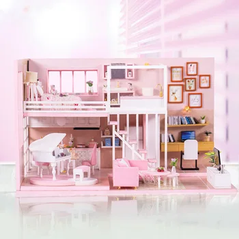 3D de Madeira Grande Casa de bonecas Mini DIY Casa de bonecas Kits de Construção de Brinquedos para Crianças Meninas Presentes de Aniversário Barbi Casa nova Roombox