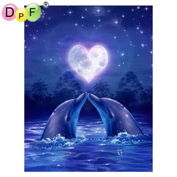 DPF Amor golfinhos 5D Diy Diamante Pintura Kits de Costura Quadrado Bordado de Diamante Mosaico pintura de parede Decoração PARA o PRESENTE