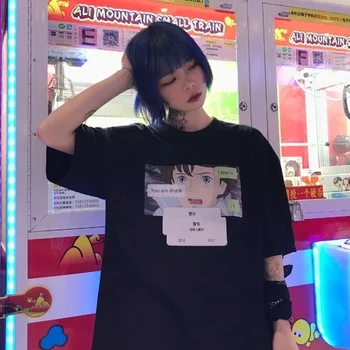 Starqueen-JBH coreano Ulzzang Oversize Kawaii Impresso Tee Moda Japonesa de Anime Texto Estético T-Shirt Hipster Grunge Roupas