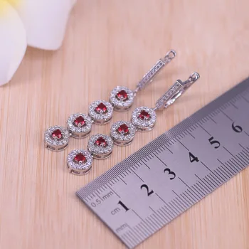 Risenj Lucky Colors Red Cubic Zirconia Silver Color Jewelry set For Women Earrings Necklace Bracelet Set Engagement Present