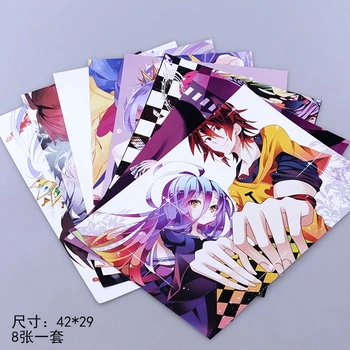 8 pcs/Lote Nenhum Jogo Sem Vida Brinquedos Cartazes Adesivo Incluído 8 Diferentes Imagens de Anime Cartaz Tamanho: 42cm x29 CM