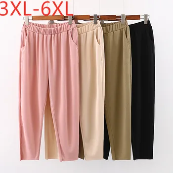 Novo 2021 verão Coreia plus size longo do lápis calças para as mulheres grandes slim casual elástico de algodão, calças cor-de-rosa preto 3XL 4XL 5XL 6XL