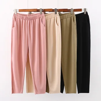 Novo 2021 verão Coreia plus size longo do lápis calças para as mulheres grandes slim casual elástico de algodão, calças cor-de-rosa preto 3XL 4XL 5XL 6XL