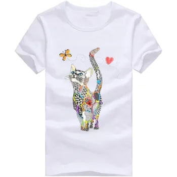 Verão T-shirt de senhoras 2019 moda feminina casual, O-pescoço gato novo camisa de impressão modal de manga curta T-shirt camisetas mujer mangá