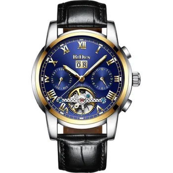 2020 moda da marca de luxo homens relógio de pulso, relógio automático de aço inoxidável couro genuíno