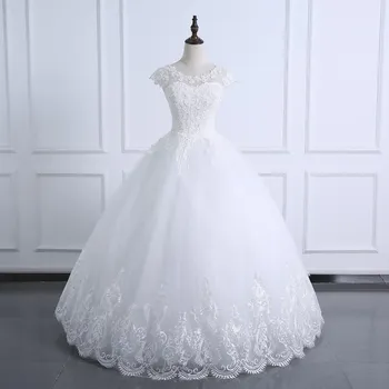 2021 Bola Vestido De Casamento Vestido De Renda Corpo Pérolas De Manga Curta Vestido De Casamento Plus Size Imagem Real Vestido De Noiva Vestido De Noiva