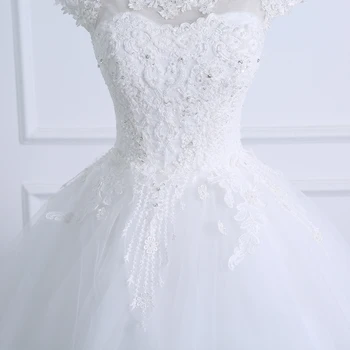 2021 Bola Vestido De Casamento Vestido De Renda Corpo Pérolas De Manga Curta Vestido De Casamento Plus Size Imagem Real Vestido De Noiva Vestido De Noiva