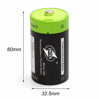 2pcs/monte ZNTER 6000mAh 1,5 V bateria recarregável Micro USB recarregável bateria de Lipo LR20 bateria