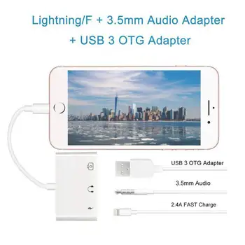 Novo estilo Adaptador OTG USB 3 Leitor de Câmara Com 3,5 milímetros para Fone de ouvido Conexão de Kits de Sincronização de Dados Para o iPhone 11 X/XR/XS/8/7 500MA