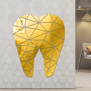 Brilhante Adesivos de Parede em Forma de Dente de Acrílico, Espelho de Parede, Adesivos de Parede da Sala de estar Decoração 3D Arte de Parede do Decalque a Decoração Home