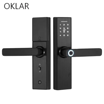 OKLAR Fechadura Eletrônica Inteligente Fechadura Biométrica inteligente de impressão digital de Bloqueio Remotamente wi-Fi Digital Senha do Cartão Chave de desbloqueio