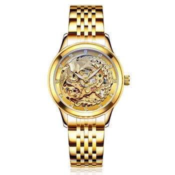 Marca de luxo Mulheres Relógios Automáticos os Relógios Mecânicos Para as Mulheres de Ouro Phoenix Relógio Mecânico Impermeável Senhoras Assistir