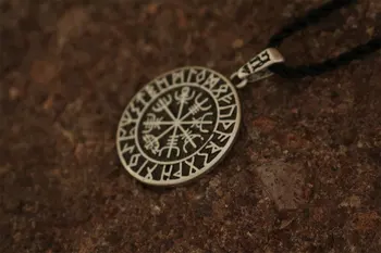 20pcs atacado nórdica símbolo Viking Vegvisir Rune Círculo amuleto pingente homens colar de Grande Viking Bússola Pedra no Tribal