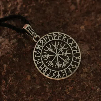 20pcs atacado nórdica símbolo Viking Vegvisir Rune Círculo amuleto pingente homens colar de Grande Viking Bússola Pedra no Tribal