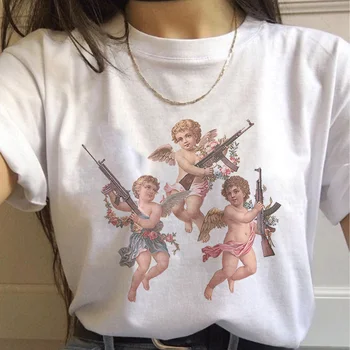 Verão De 2019 Harajuku Kawaii Anjo Michelangelo Estética Casal TShirt Mulheres Vogue Casual Imprimir Camisa De Manga Curta Camiseta Mulher