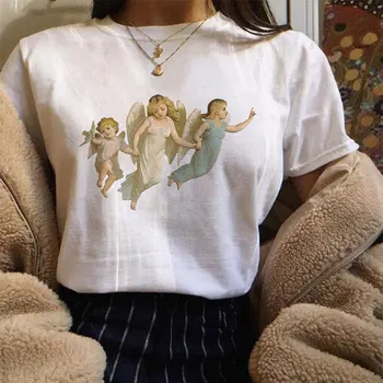 Verão De 2019 Harajuku Kawaii Anjo Michelangelo Estética Casal TShirt Mulheres Vogue Casual Imprimir Camisa De Manga Curta Camiseta Mulher