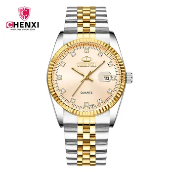 Moda Chenxi Marca Homens de Negócios, Relógio Intermetálicos de Luxo Cheio de Ouro de Aço Inoxidável de Quartzo Impermeável WristWathces CX-004A