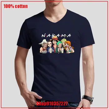 2020 Verão Nova V-pescoço Anime NAKAMA Uma Peça Rei Pirata Luffy Festa de Família de Equipe do Grupo T-Shirt Masculina Cartoon Quente Tee Tops Homens