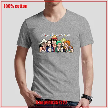 2020 Verão Nova V-pescoço Anime NAKAMA Uma Peça Rei Pirata Luffy Festa de Família de Equipe do Grupo T-Shirt Masculina Cartoon Quente Tee Tops Homens