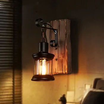 Exterior do Antigo LED Loft Lâmpada de Parede de Madeira, de Vidro, Restaurante, Café-Bar Arandelas Vintage Industrial Retrô Parede de equipamento de Iluminação