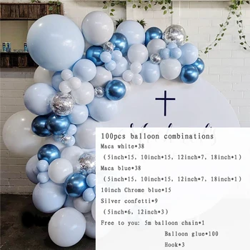 100pcs Pastel de Macaron Azul Branco Balões Garland Arco Kit Metalizado Azul Balões de Casamento, Aniversário, chá de Bebê Decoração do Partido