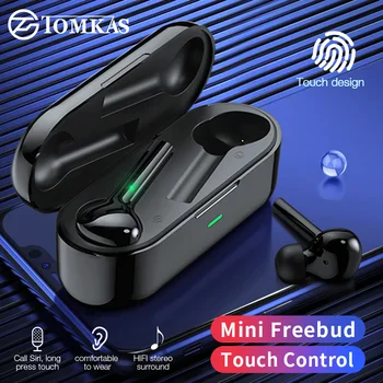 TOMKAS Freebud TWS sem Fio Bluetooth Fones de ouvido 5.0 Verdadeiro Fones de ouvido sem Fio Fone de ouvido Bluetooth Estéreo de Fones de ouvido com Microfone para Telefone