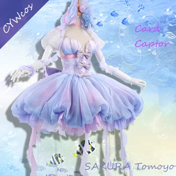 Anime Card Captor Cosplay de SAKURA, Tomoyo Água De Rondo Cosplay Traje de Verão lilás Mulheres de Vestido Trajes de Natal