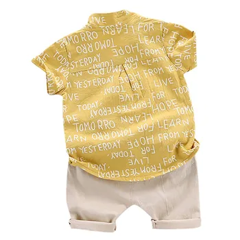 Verão Terno de Bebê Meninos Casual Manga Curta Letras de Impressão de T-shirt Tops+Shorts Traje Definido.