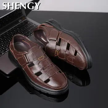 Novas Sandálias Para Homens Ocos De Couro Genuíno De Negócios Sapatos De Sola Macia Verão Fora De Calçado Sapatos Para O Sexo Masculino Zapatos De Hombre