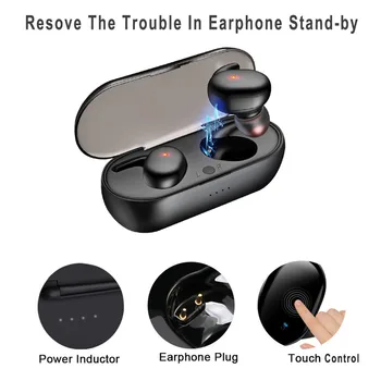 TWS sem Fio Bluetooth fone de ouvido Sport sem Fio Portátil com Bluetooth 5.0 Toque de Fones de ouvido Estéreo 3D de Som Fone de ouvido Com Microfone