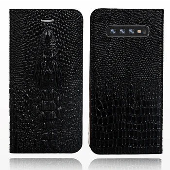 LANGSIDI telefone Flip case para Samsung s8 s9 s10 plus s7 borda A50 A70 A8-2018 J7 s20 ultra A51 A71 Crocodilo capa de Couro Genuíno