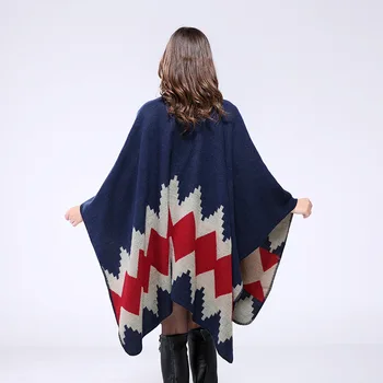 Nova moda geométrico diamante poncho lenços para as mulheres cobertor de cashmere capas lenço senhora de inverno de espessura quente cabo xale envolve quente