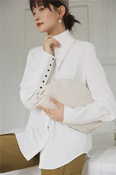 2020 nova moda primavera e verão as mulheres roupas Lanterna Manga grande gola de camisa branca blusa