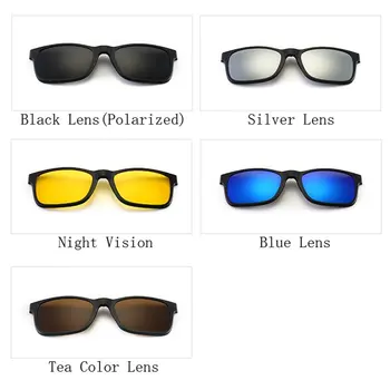 5 Lente Magnética Clipe de Óculos de sol Espelhado Clipe de Óculos de Homens, Óculos de sol Polarizados Óptica Miopia Óculos de Armação com Saco de Couro