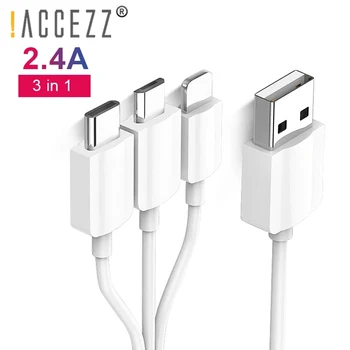 !ACCEZZ 3 em 1 Micro USB Tipo C Iluminação Rápida Cabo de Carregamento Para iPhone 8 7 Plus, Samsung, Huawei Android IOS Cabo do Carregador do Telefone