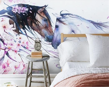 Beibehang papéis de parede em 3d Personalidade de moda papel mural 3d simples, pintadas a mão cavalo de pêssego arte mural do plano de fundo de papel de parede