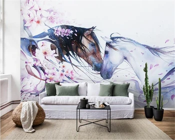 Beibehang papéis de parede em 3d Personalidade de moda papel mural 3d simples, pintadas a mão cavalo de pêssego arte mural do plano de fundo de papel de parede