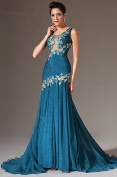 Azul Noite Vestidos De Sereia Chiffon Apliques Frisados Ver Através Plus Size Longo Vestido De Noite Vestidos De Baile Robe De Sarau