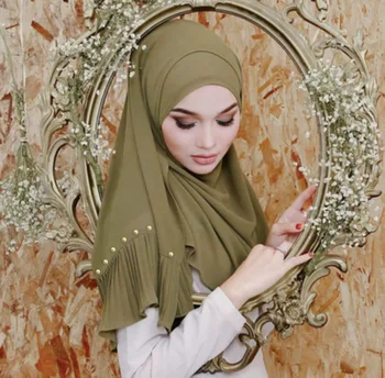 2020 NOVAS mulheres pérola chiffon cor sólida muçulmano lenço de cabeça, xales e molda-pashmina lenço feminino foulard dobra hijab lojas