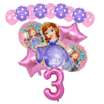 16pcs Cartoon Figura Número de Balão Conjunto de Sofia Tema, de Alumínio, de Balão de Aniversário Capina fontes da Decoração do Bebê Meninas Presentes
