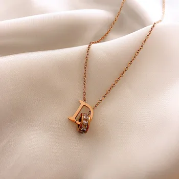 Coreia 2020 Novas Titânio De Cristal De Aço Ouro Rosa Alfabeto Colar Pingente Mulher Moda Requintado Clavícula Cadeia De Jóias De Presente