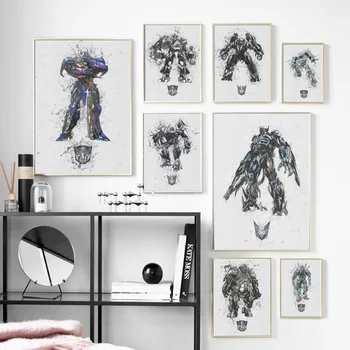 Autobots Robô Desenhado A Mão Nórdicos Pôsteres E Impressões De Arte De Parede De Lona Da Pintura Preto Branco De Parede, Imagens Para Crianças Decoração Do Quarto Do Bebê