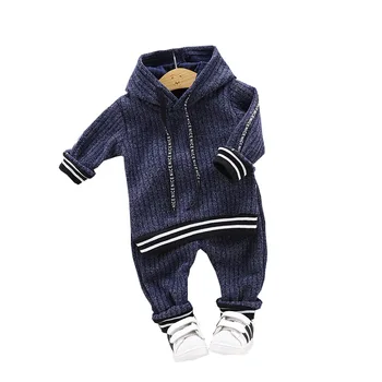 Casual crianças meninos do bebê outono inverno de manga longa, sólida tops com capuz casacos de tricô casaco, camisola, calças de criança pequena conjunto de roupas de 2pcs