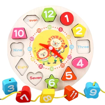 As Crianças pré-escolares de Educação infantil professores de Matemática Brinquedos de Madeira Threading Relógio Digital Brinquedos de Moda de Tempo de Brinquedo