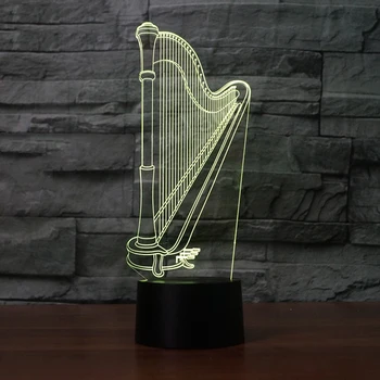 Led 3D da Harpa Modelação Noite Leve Toque de Mesa Candeeiro de Mesa de Instrumentos Musicais Lâmpada de Quarto de criança de Iluminação Para a Decoração Home