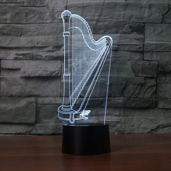 Led 3D da Harpa Modelação Noite Leve Toque de Mesa Candeeiro de Mesa de Instrumentos Musicais Lâmpada de Quarto de criança de Iluminação Para a Decoração Home